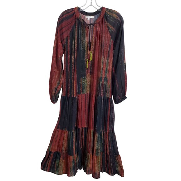 Love Kyla Size L Dress Maxi Flowy Boho Chic Tassel Tiered Long Sleeve - Picture 2 of 16
